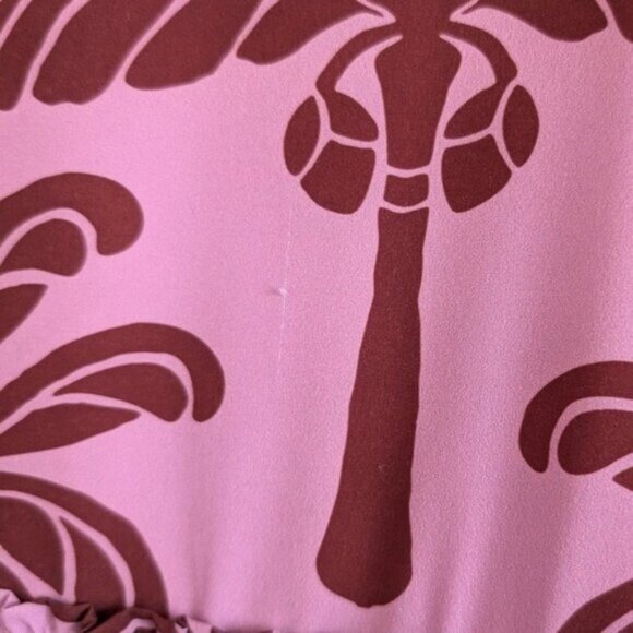 Eugenia Fernandez Arkitect Tiered Midi Dress M Pink Red Palm Print Ruffle Boho - Picture 7 of 9